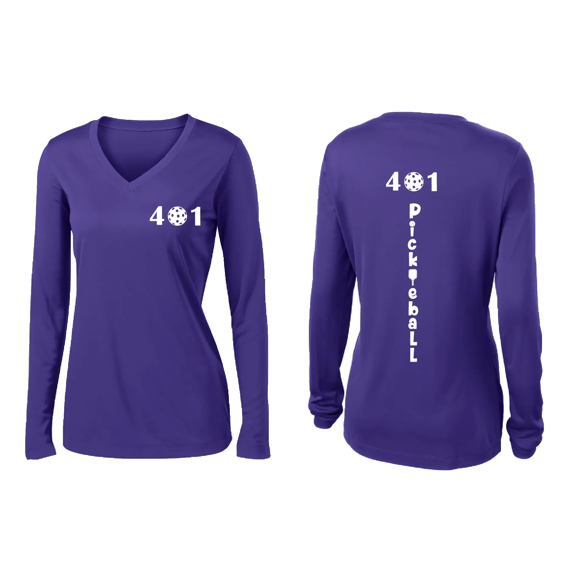 401 Rhode Island Pickleball Club | Women's Long Sleeve V-Neck Pickleball Shirts | 100% Polyester