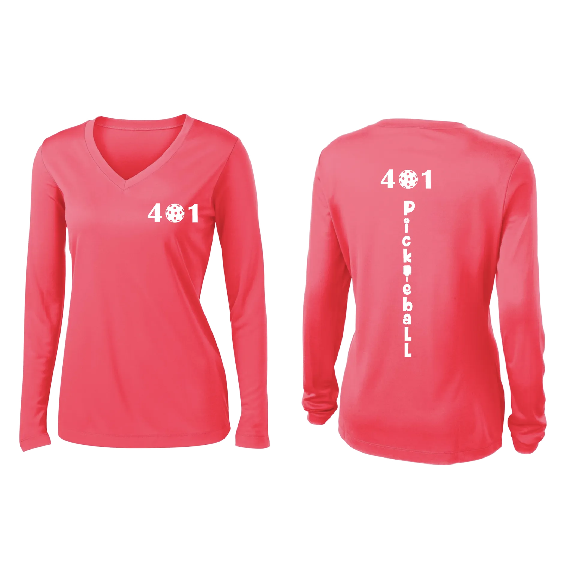 401 Rhode Island Pickleball Club | Women's Long Sleeve V-Neck Pickleball Shirts | 100% Polyester