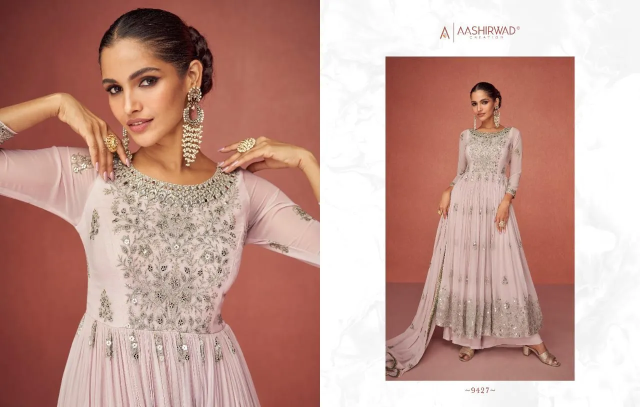 Aashirwad Aroma 9423-9427 Series Real Georgette Fancy Embroidered Salwar Suit
