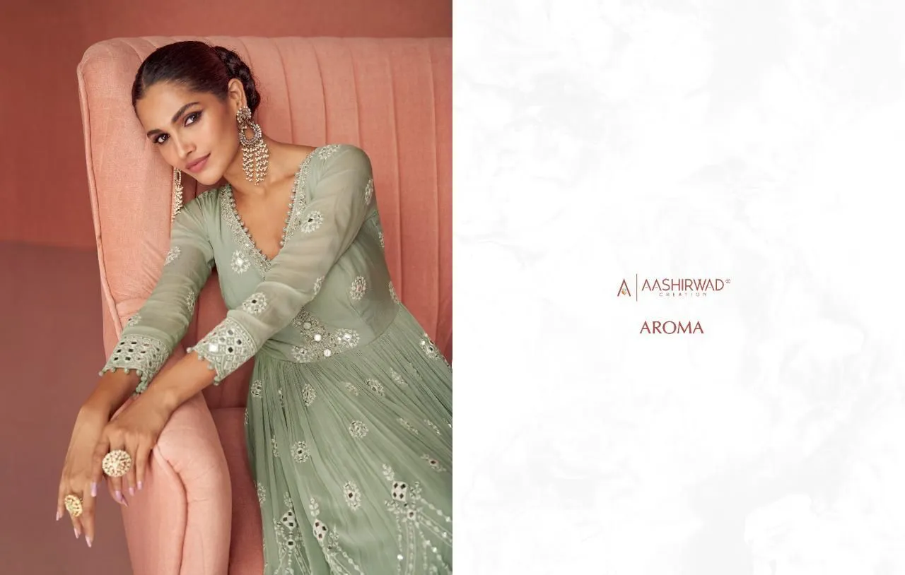 Aashirwad Aroma 9423-9427 Series Real Georgette Fancy Embroidered Salwar Suit