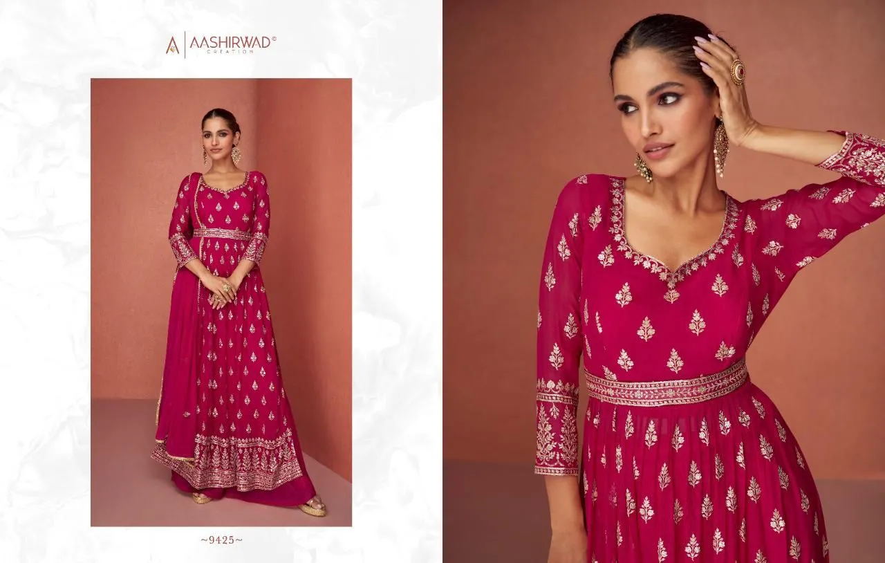 Aashirwad Aroma 9423-9427 Series Real Georgette Fancy Embroidered Salwar Suit