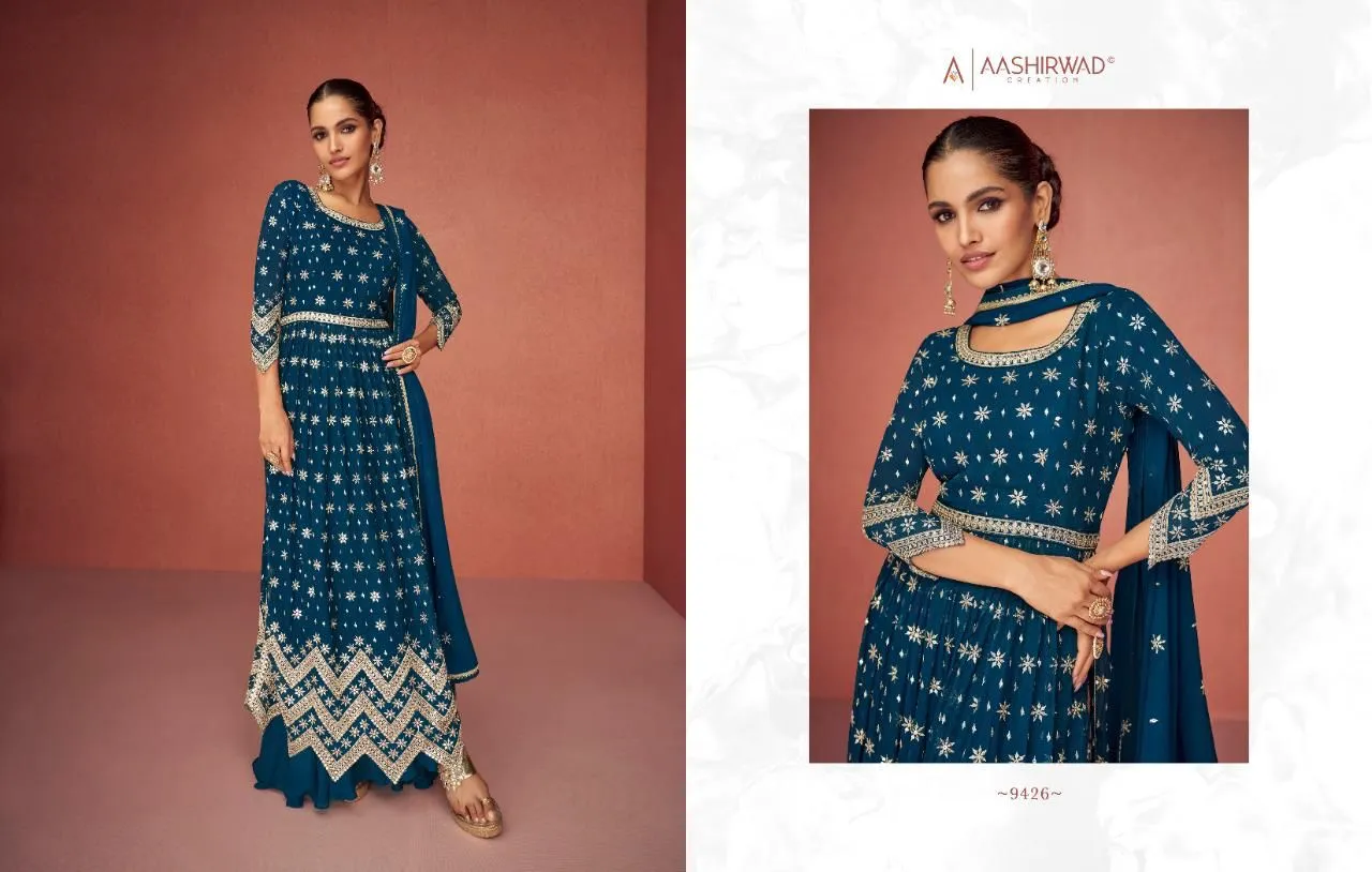 Aashirwad Aroma 9423-9427 Series Real Georgette Fancy Embroidered Salwar Suit