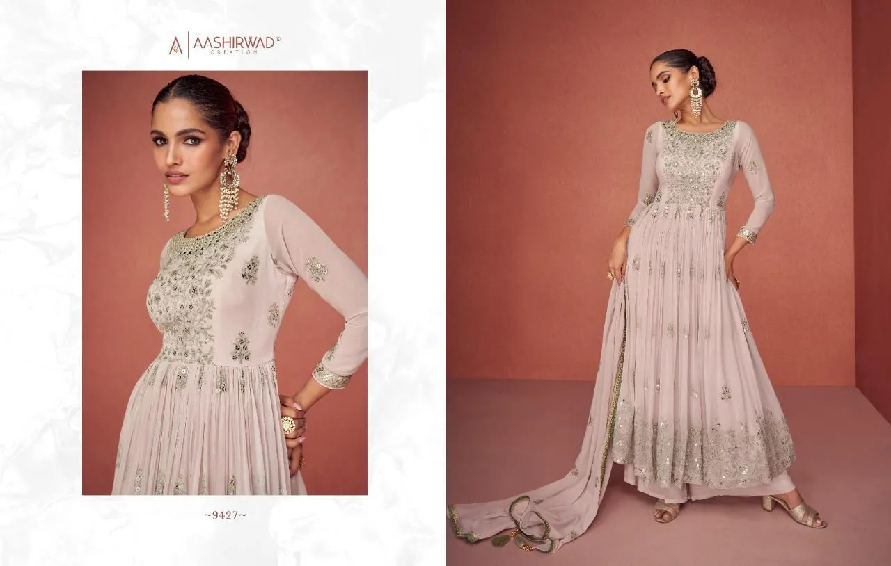 Aashirwad Aroma 9423-9427 Series Real Georgette Fancy Embroidered Salwar Suit