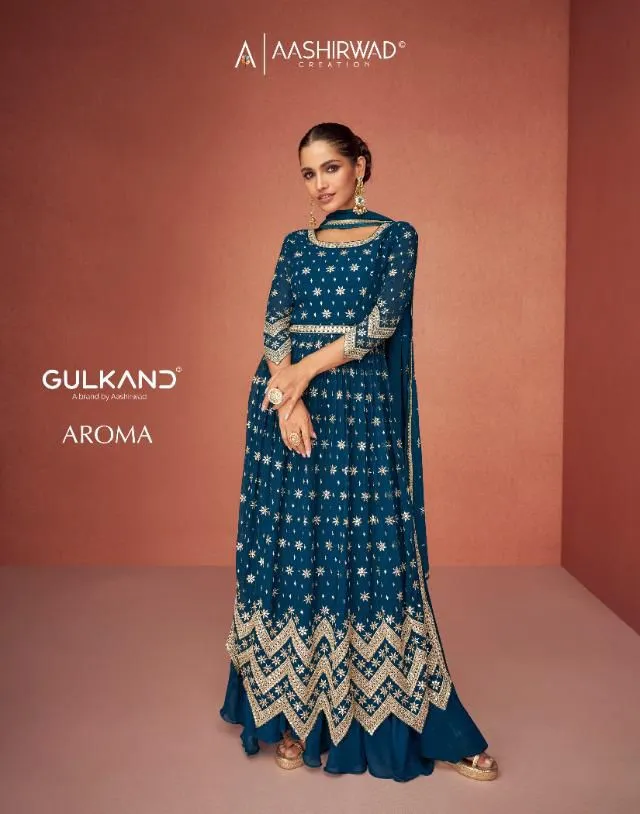 Aashirwad Aroma 9423-9427 Series Real Georgette Fancy Embroidered Salwar Suit