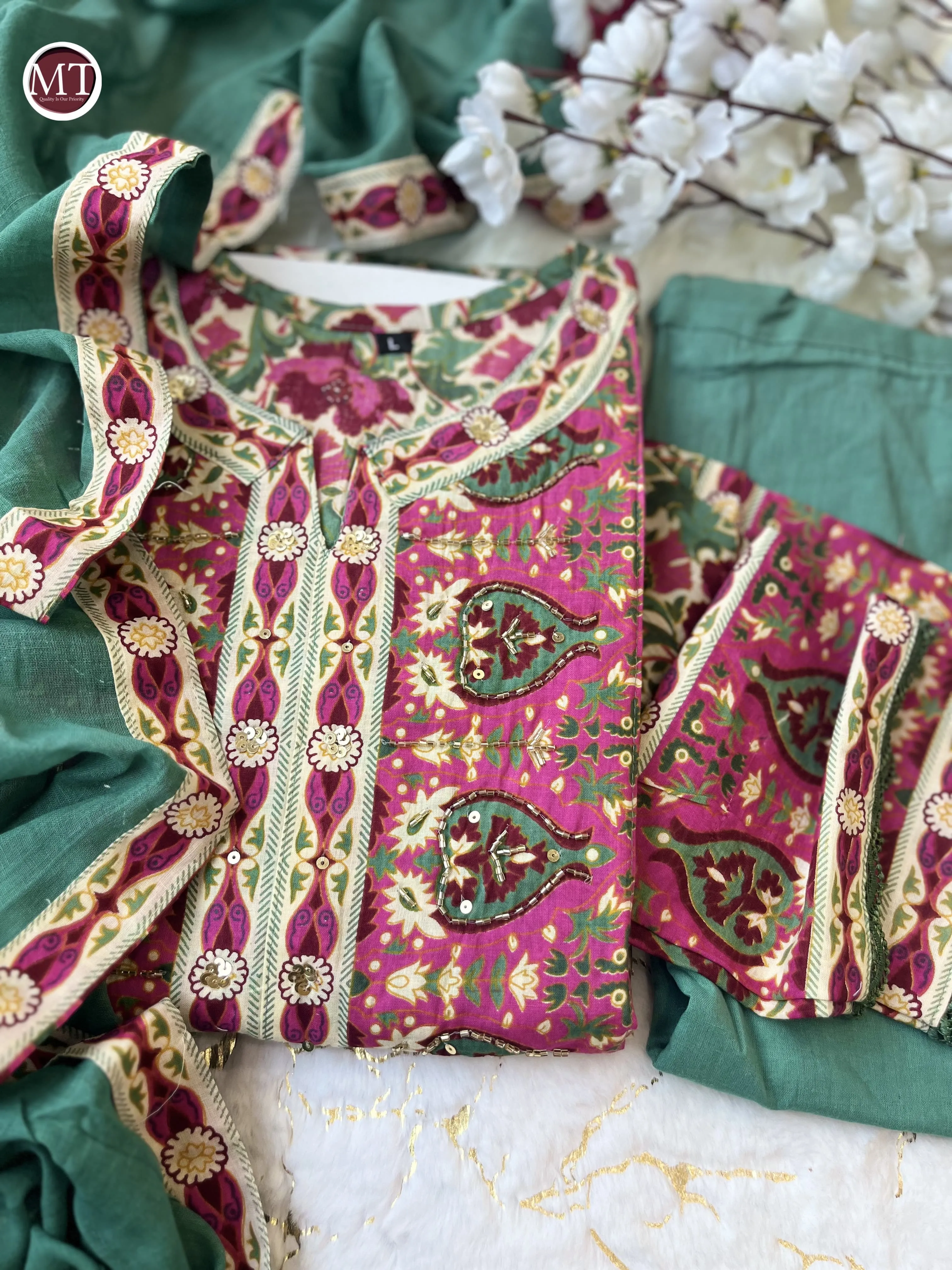 Beautiful Designer Party Wear Voluminous Anarkali Pure Cotton Salwar Suit