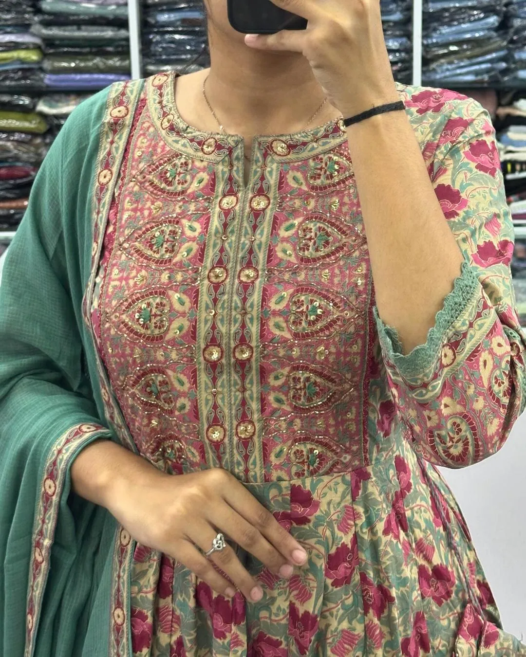 Beautiful Designer Party Wear Voluminous Anarkali Pure Cotton Salwar Suit