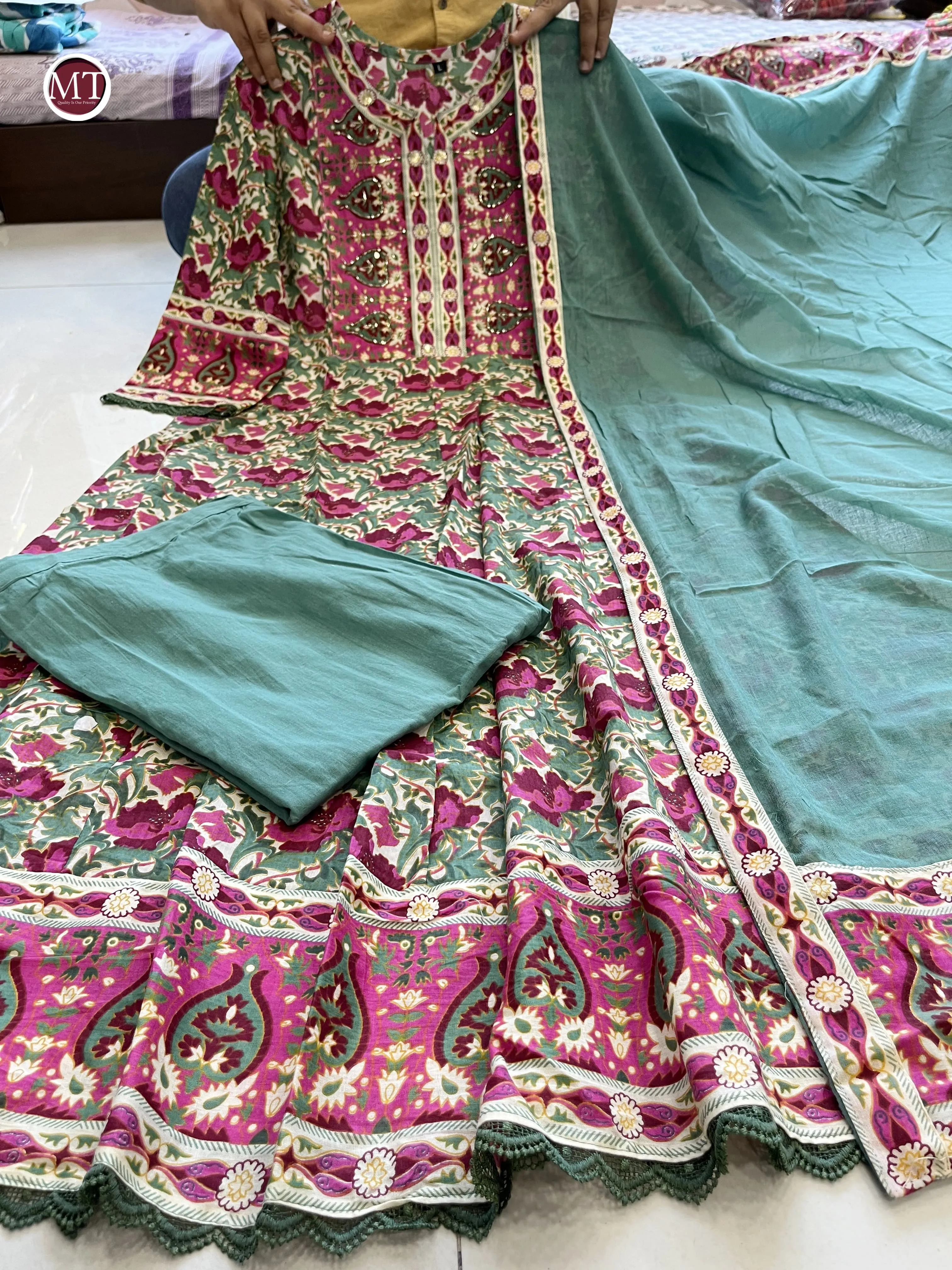 Beautiful Designer Party Wear Voluminous Anarkali Pure Cotton Salwar Suit