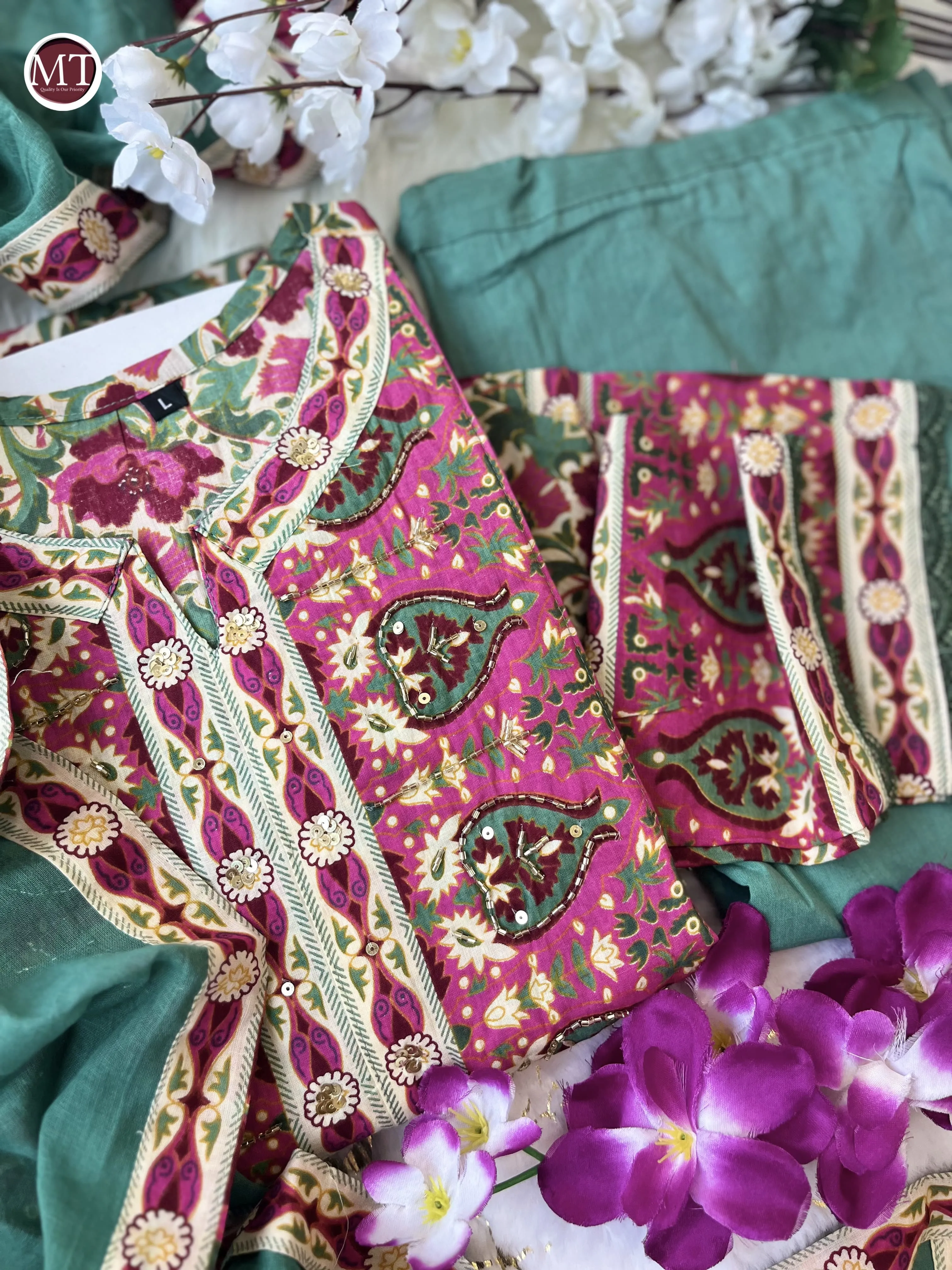 Beautiful Designer Party Wear Voluminous Anarkali Pure Cotton Salwar Suit