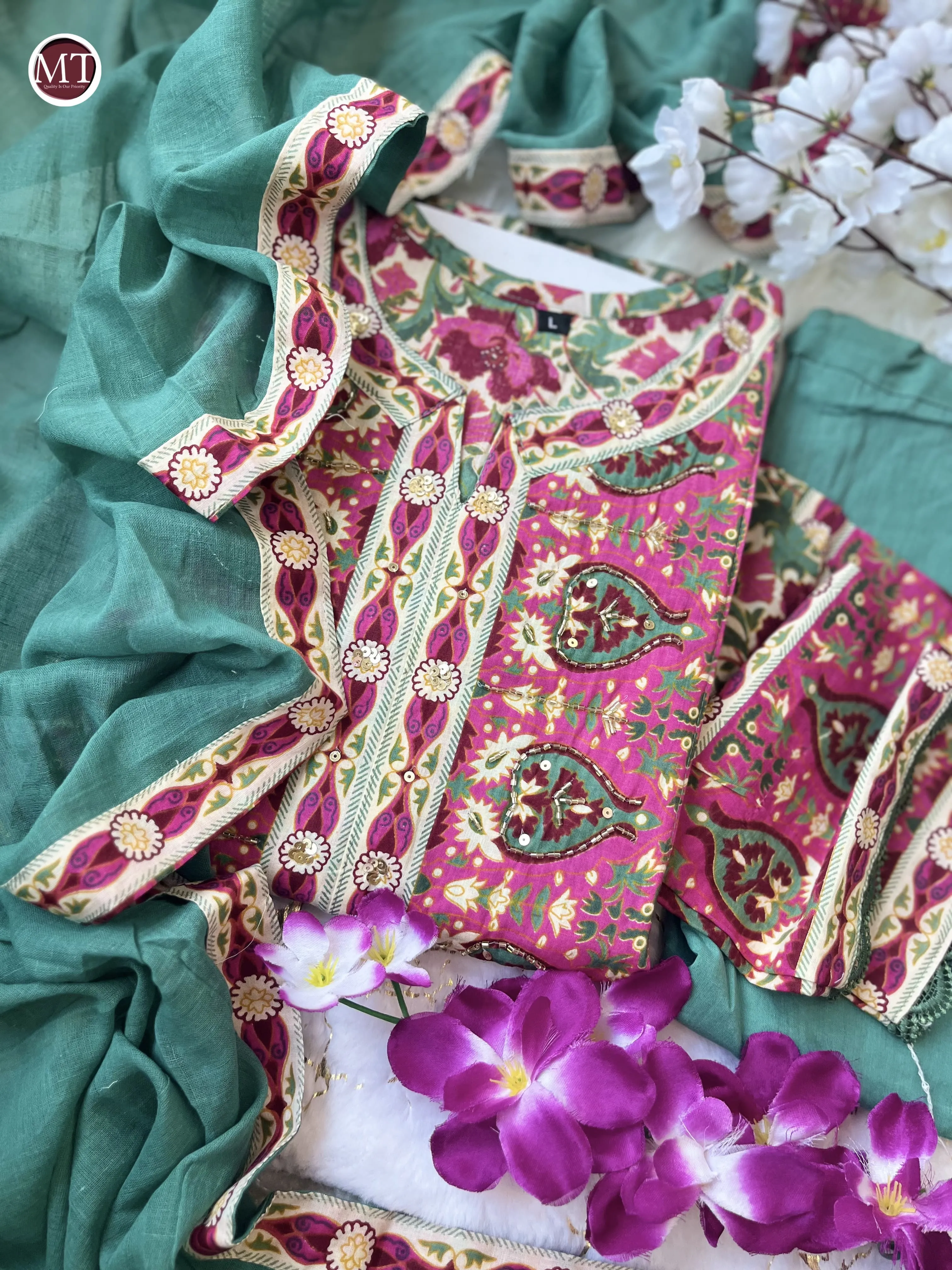 Beautiful Designer Party Wear Voluminous Anarkali Pure Cotton Salwar Suit