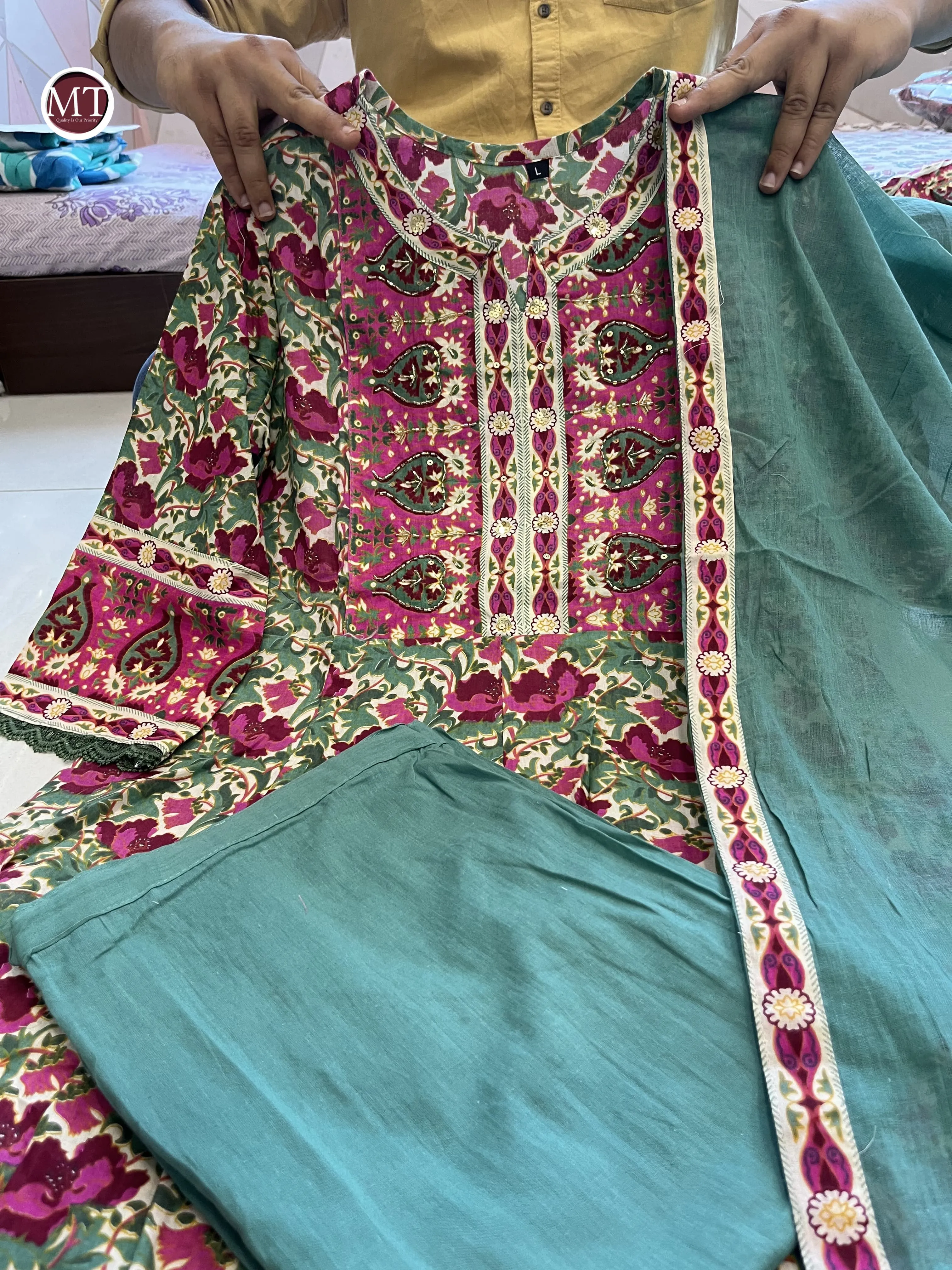 Beautiful Designer Party Wear Voluminous Anarkali Pure Cotton Salwar Suit