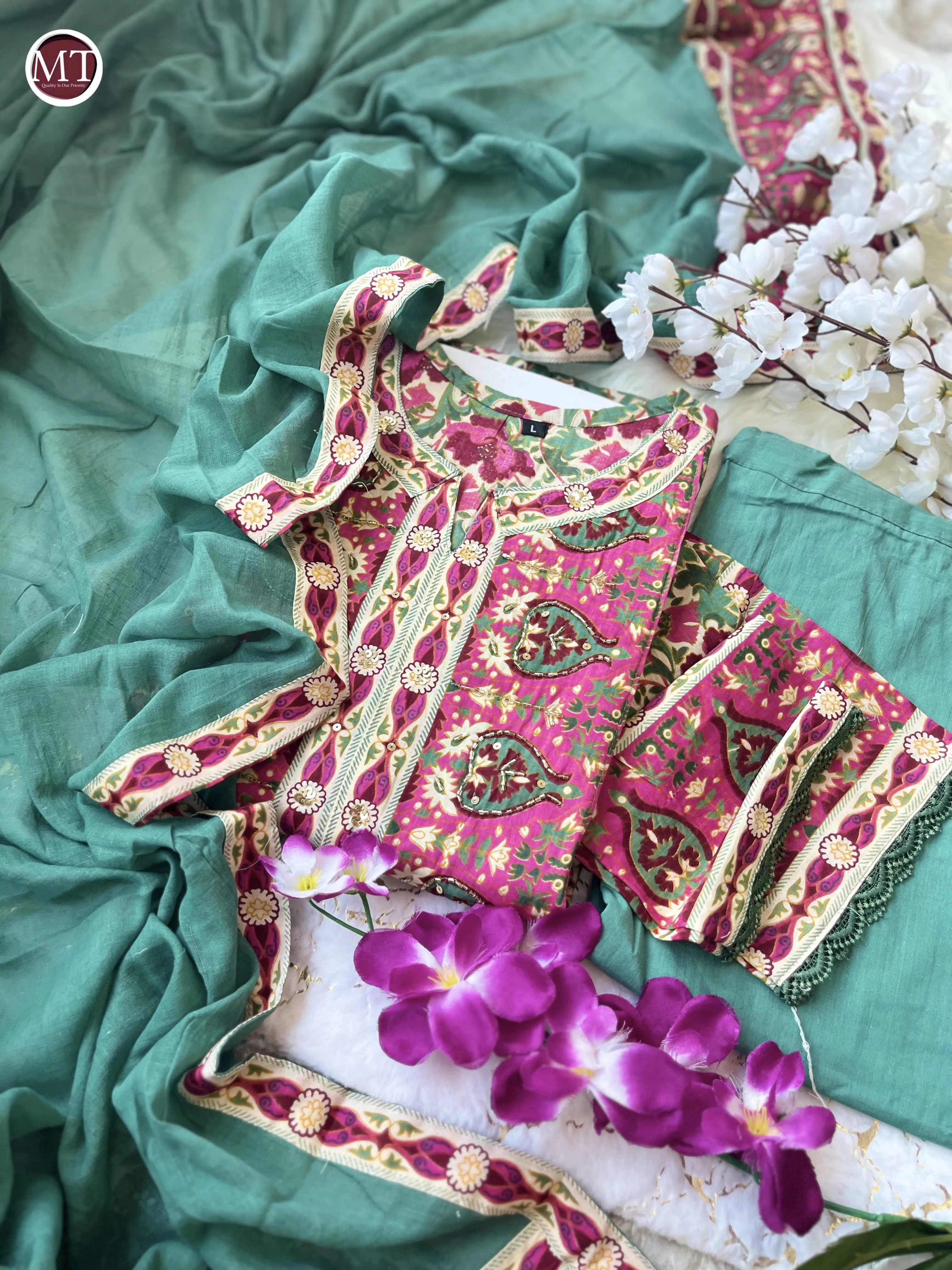 Beautiful Designer Party Wear Voluminous Anarkali Pure Cotton Salwar Suit