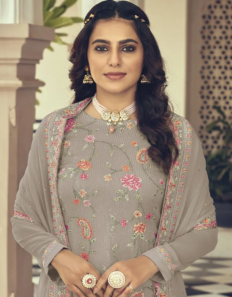 Beige Fox Georgette Pant Salwar Suit