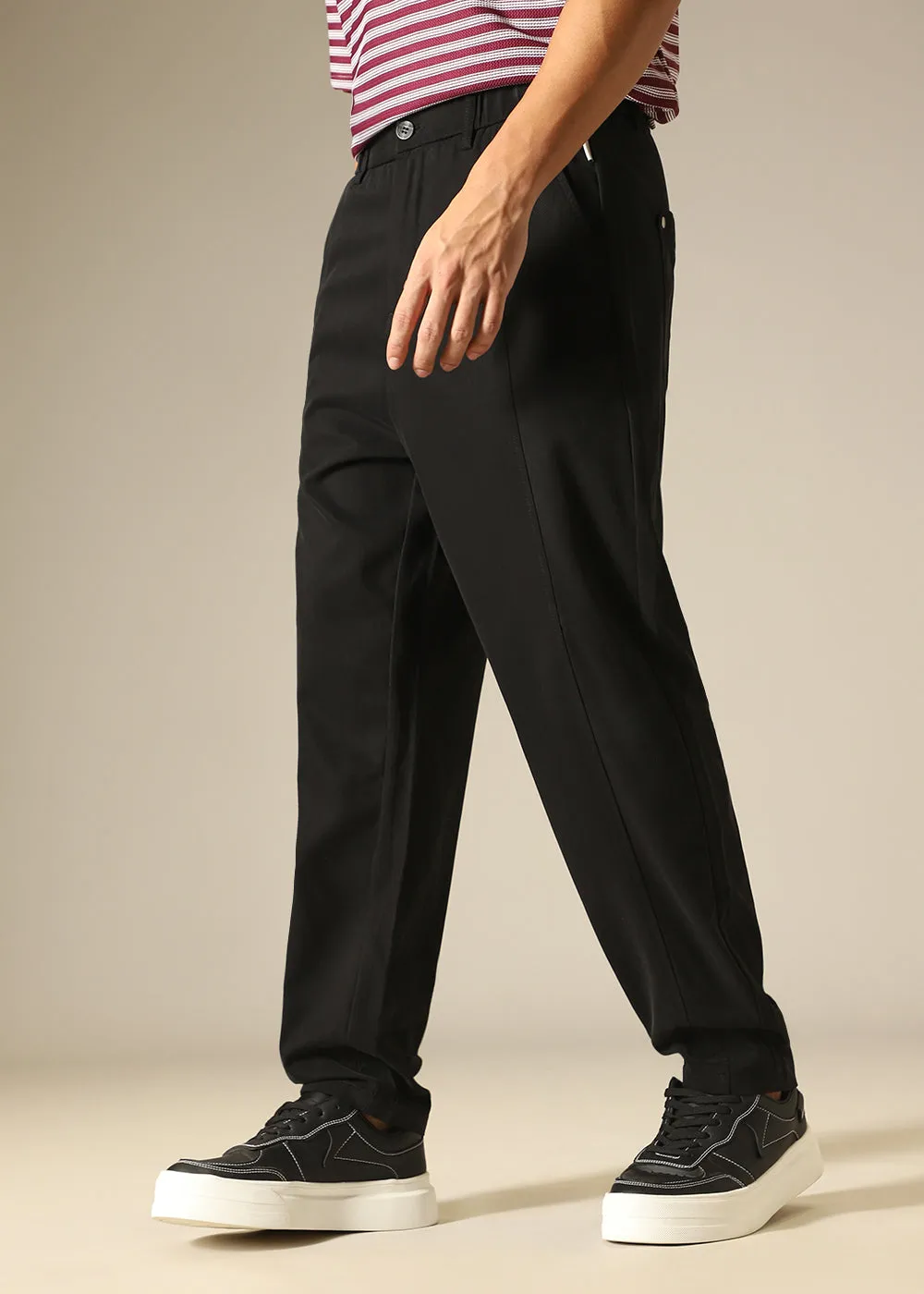 Black Stripped Relaxed Fit Trouser