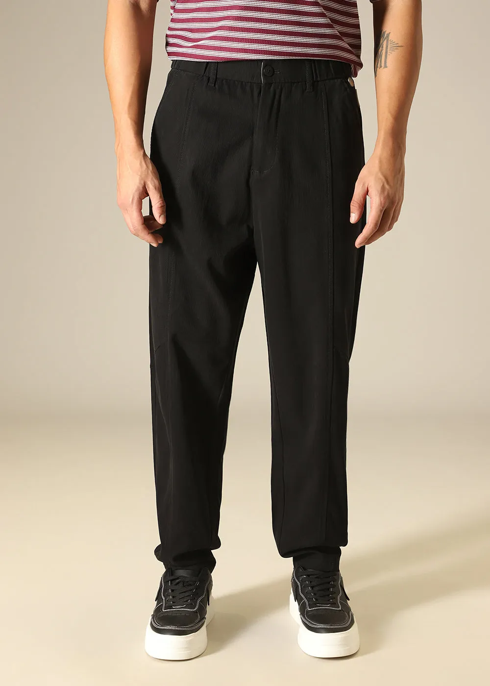 Black Stripped Relaxed Fit Trouser