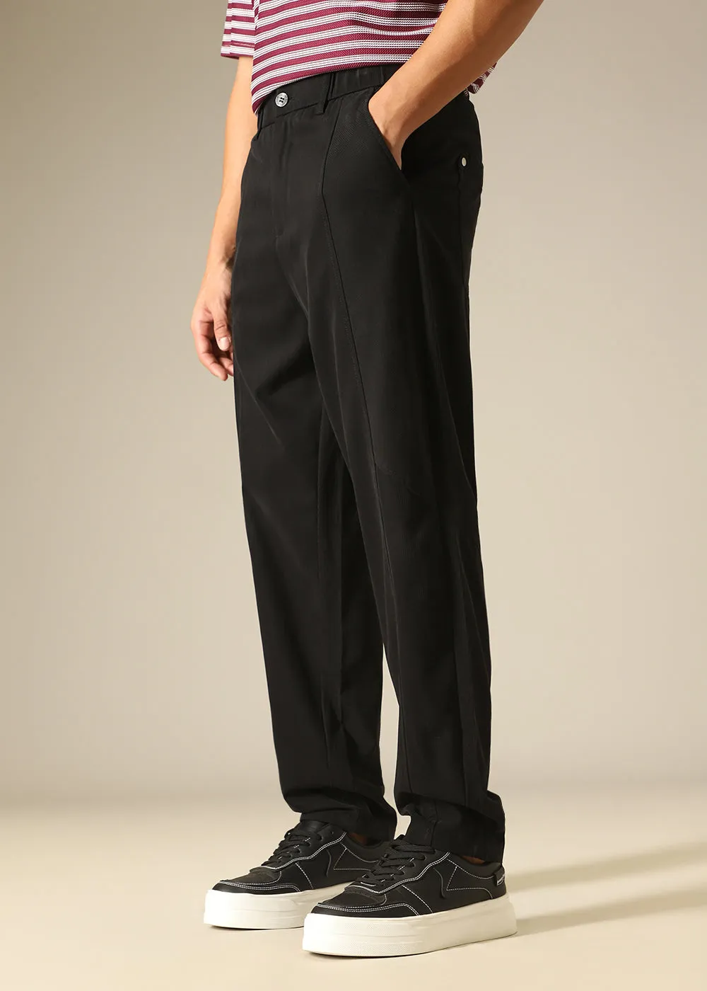 Black Stripped Relaxed Fit Trouser