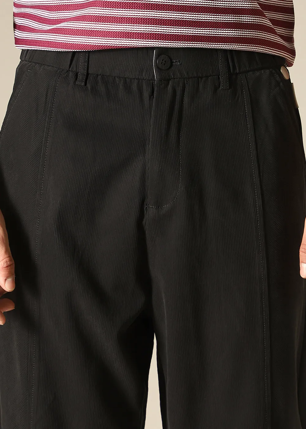 Black Stripped Relaxed Fit Trouser