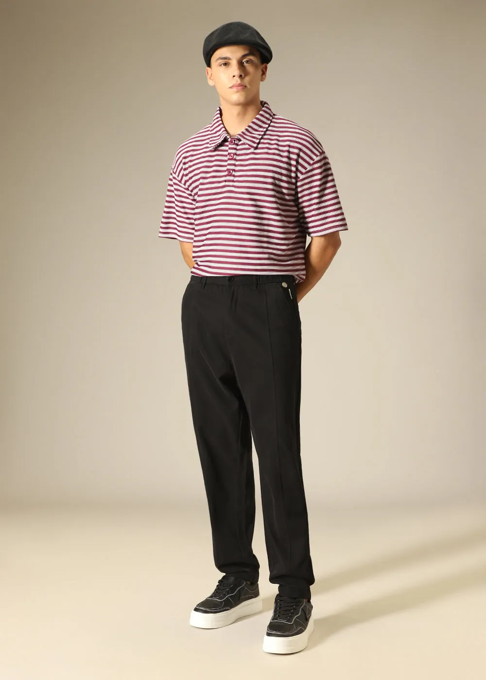 Black Stripped Relaxed Fit Trouser