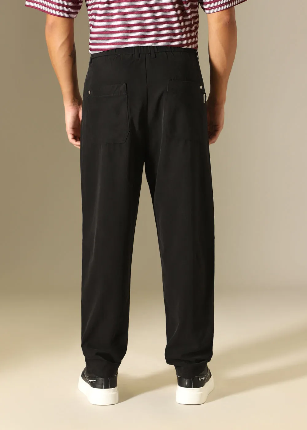 Black Stripped Relaxed Fit Trouser