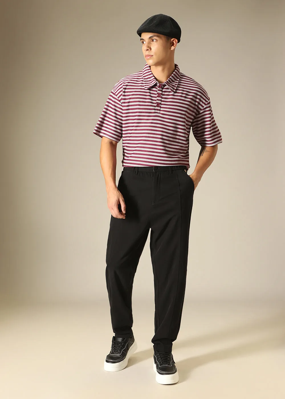 Black Stripped Relaxed Fit Trouser