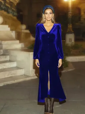 Button Front V Neck Dress, Elegant Solid Long Sleeve Party Dress, Women's Clothing XL X4773171
