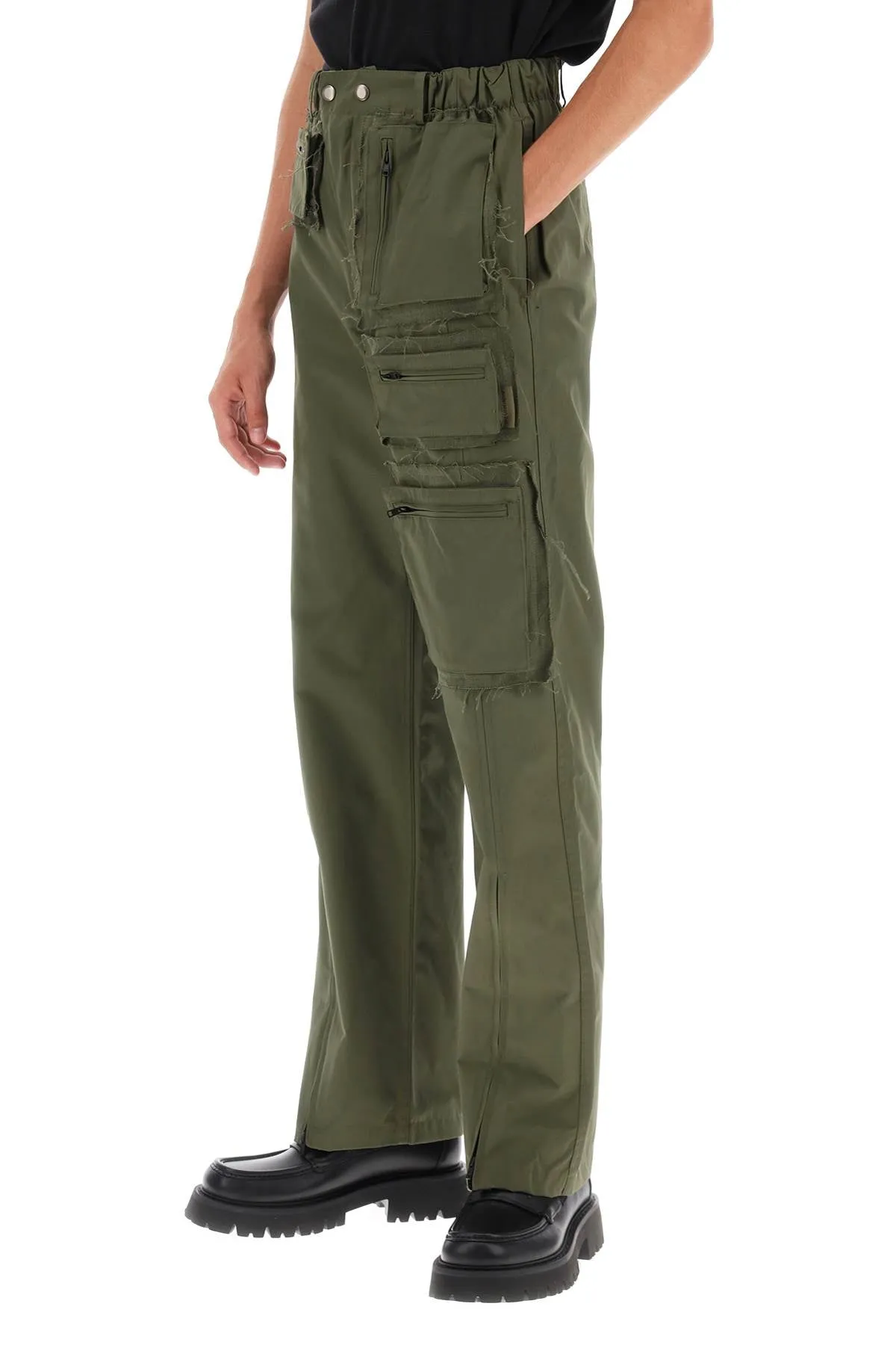 cargo pants with raw-cut details