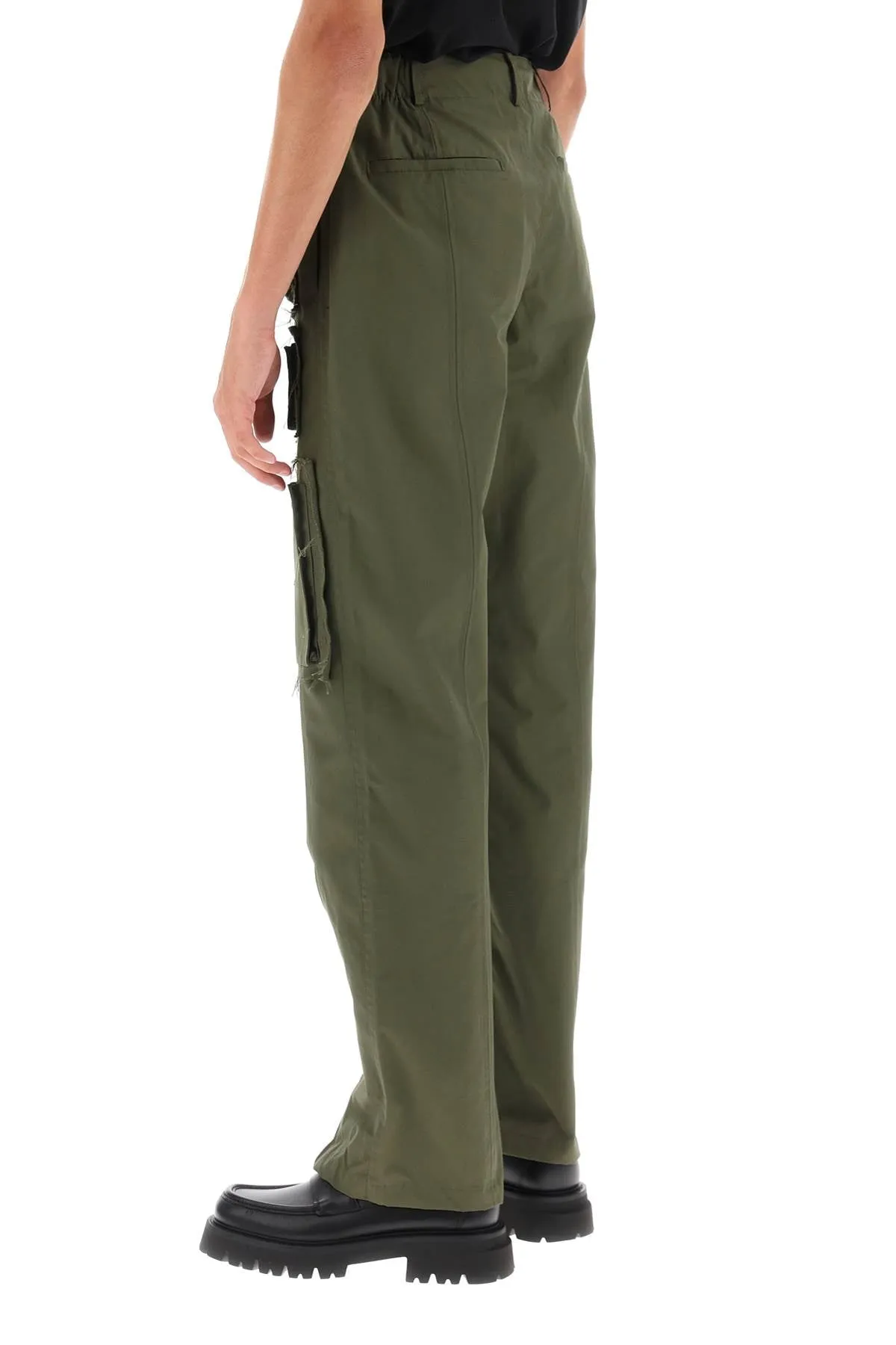 cargo pants with raw-cut details