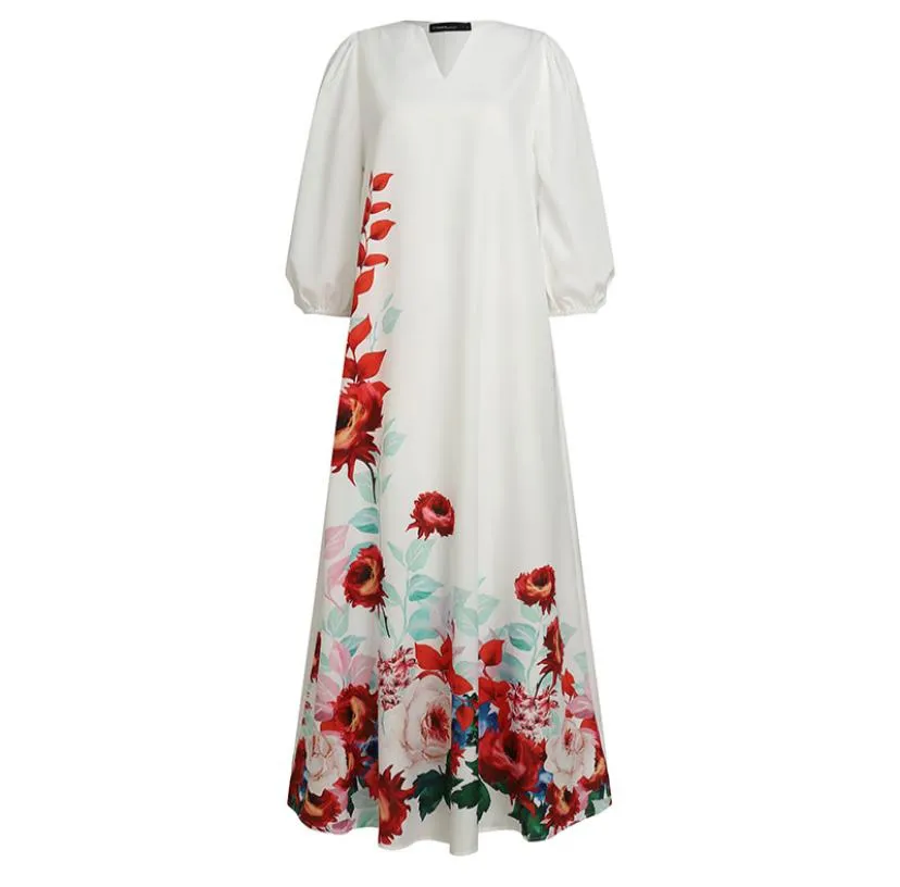 Celmia Plus Size Casual V-neck Party Vestidos Loose Floral Printed Long S4634566