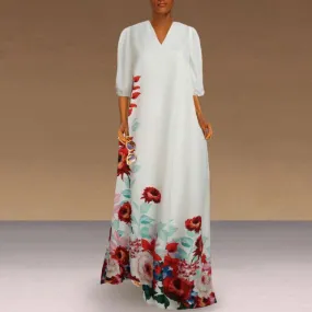 Celmia Plus Size Casual V-neck Party Vestidos Loose Floral Printed Long S4634566