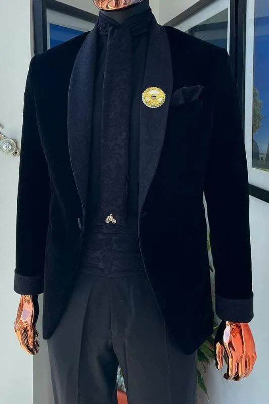Chic Black Shawl Lapel Two Pieces Velvet Wedding Suits Tuxedo 2 Pieces