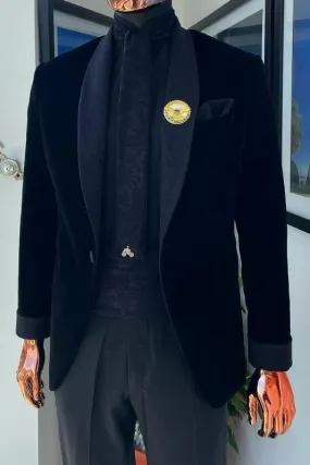 Chic Black Shawl Lapel Two Pieces Velvet Wedding Suits Tuxedo 2 Pieces