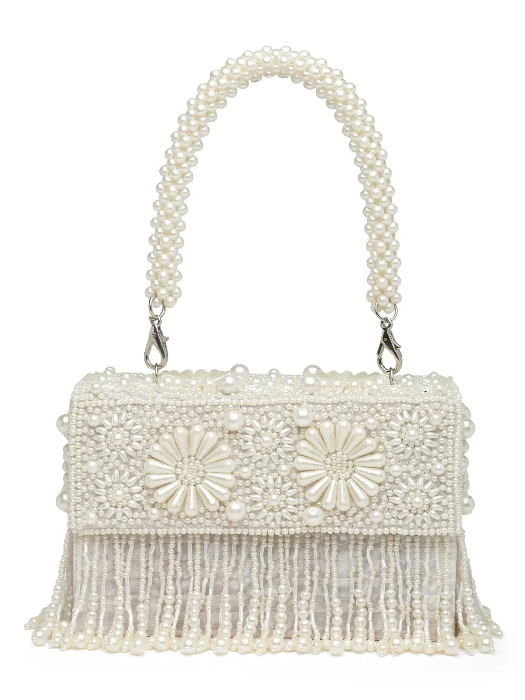 Coffer Bead Work Embellished Faux Silk Clutch