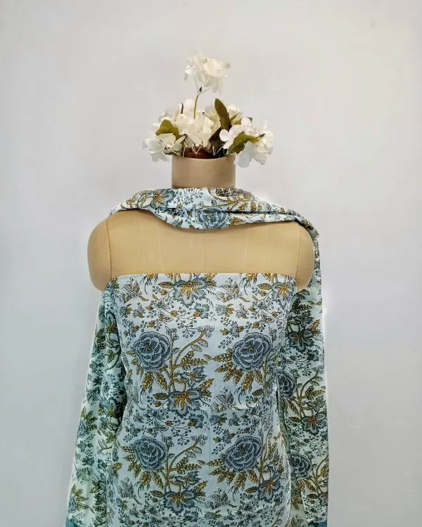 Cotton Teal Blue Floral Printed - Set of 3