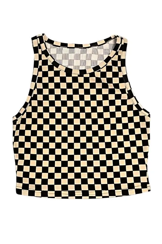 Cropped printed rib knit tank