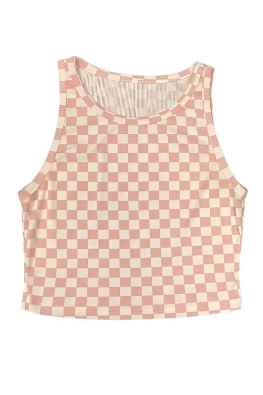 Cropped printed rib knit tank