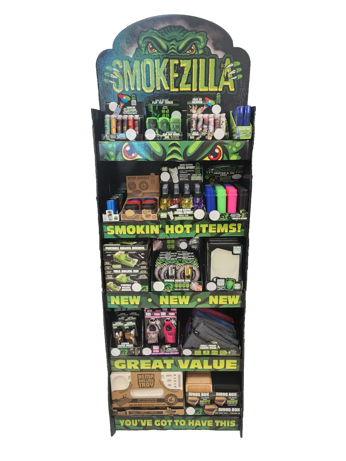 Curated Smokezilla Top Sellers Assorted Smoking Accessories Floor Display 88661