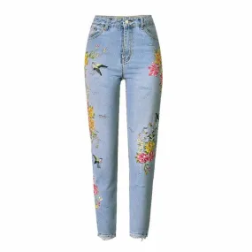 Floral Embroidered High Waist Jeans