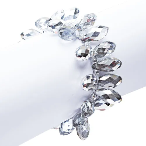 Gorgeous Fashion Stylish Bridal Wedding Cluster Bead Link Bracelet Silver White
