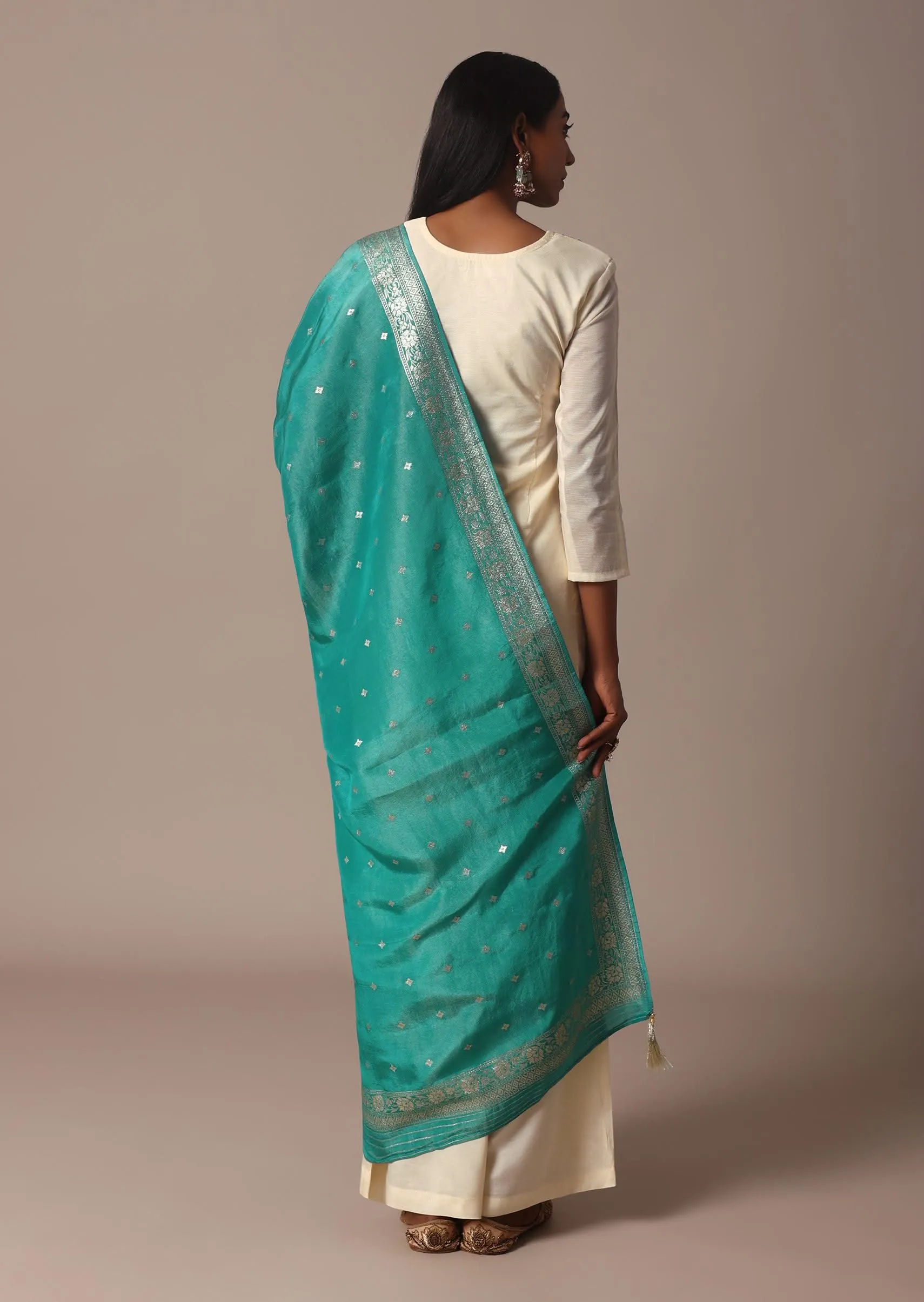 Green Banarasi Silk Chanderi Palazzo Set With Gold Weave