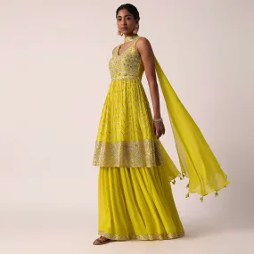 Green Embellished Sharara Set With Mirror Work