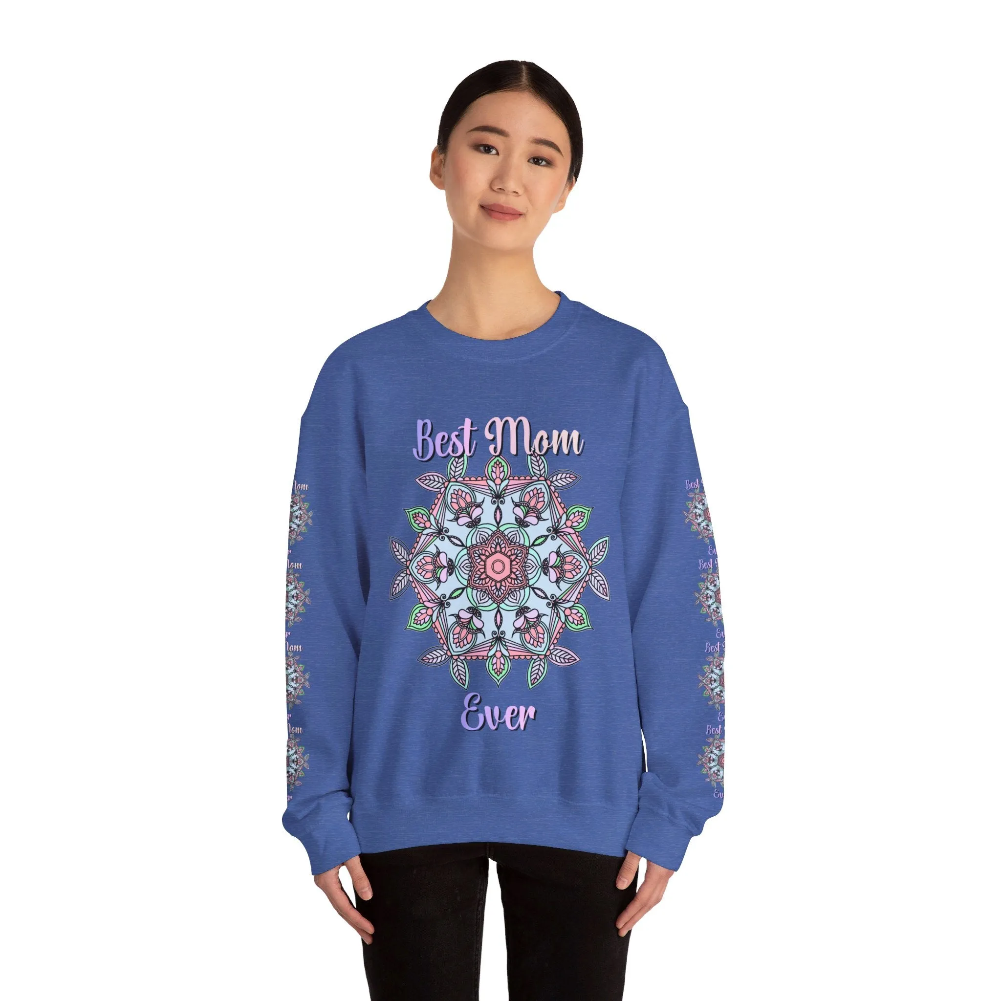 Handmade Mandala Design Crewneck Sweatshirt - Best Mom Ever