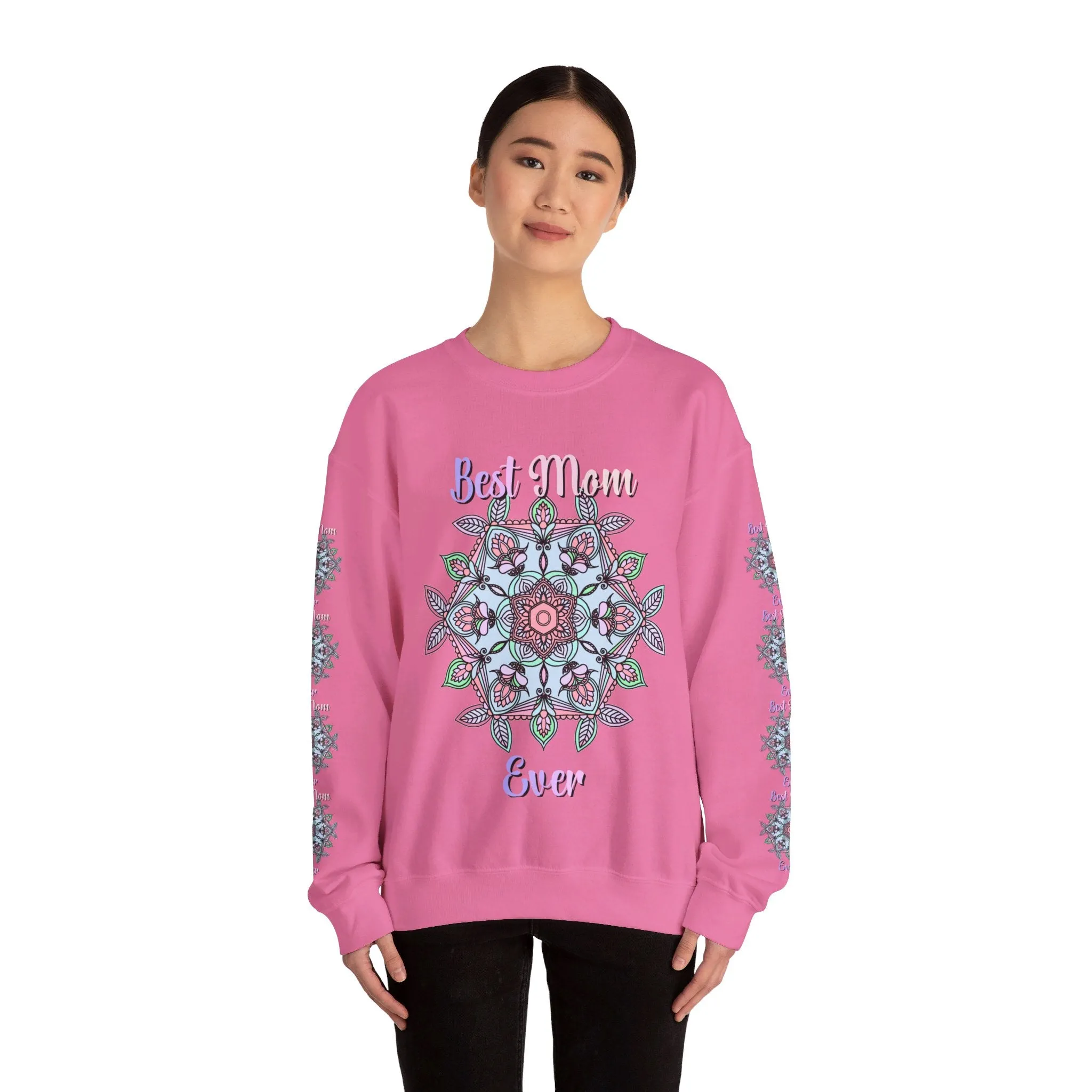 Handmade Mandala Design Crewneck Sweatshirt - Best Mom Ever
