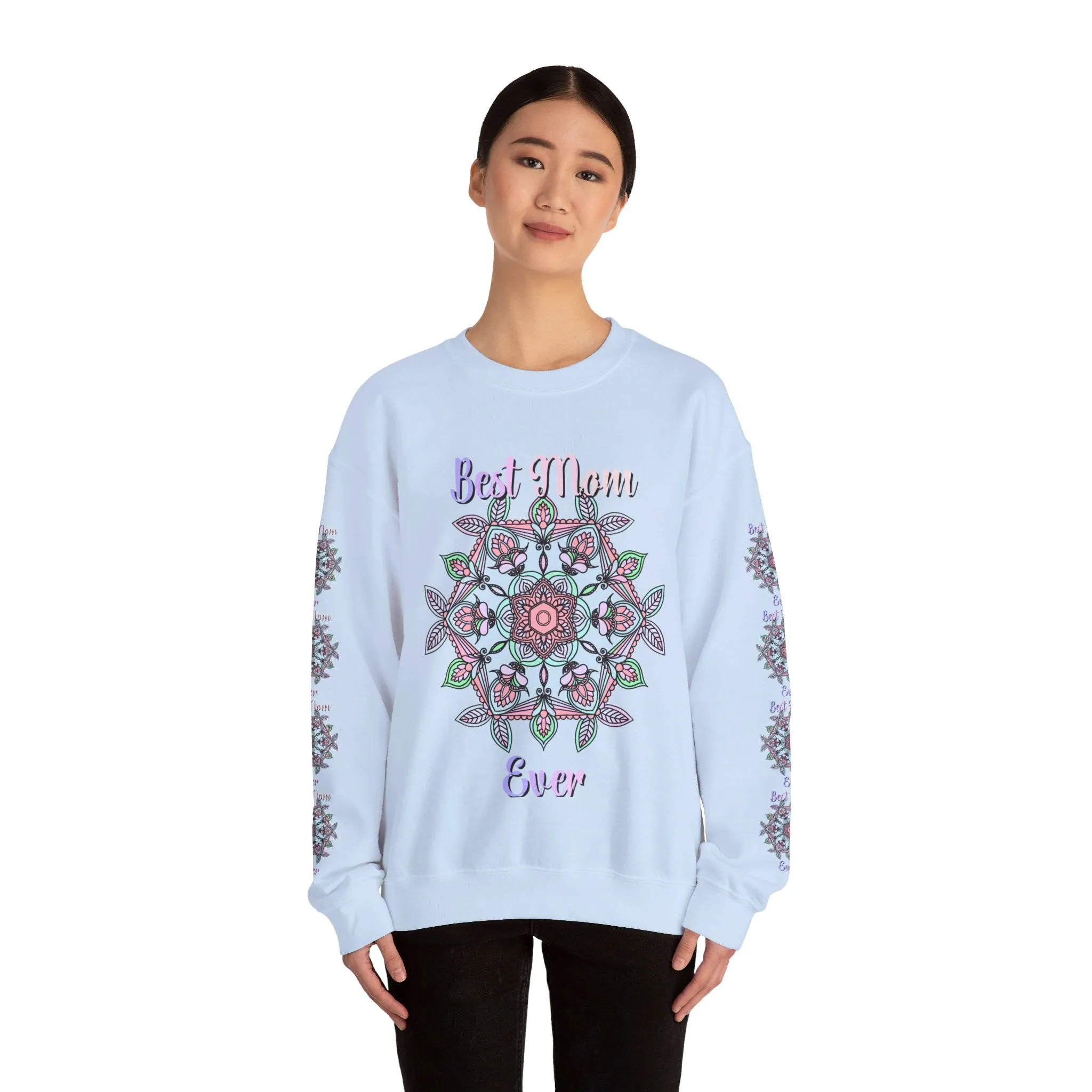 Handmade Mandala Design Crewneck Sweatshirt - Best Mom Ever
