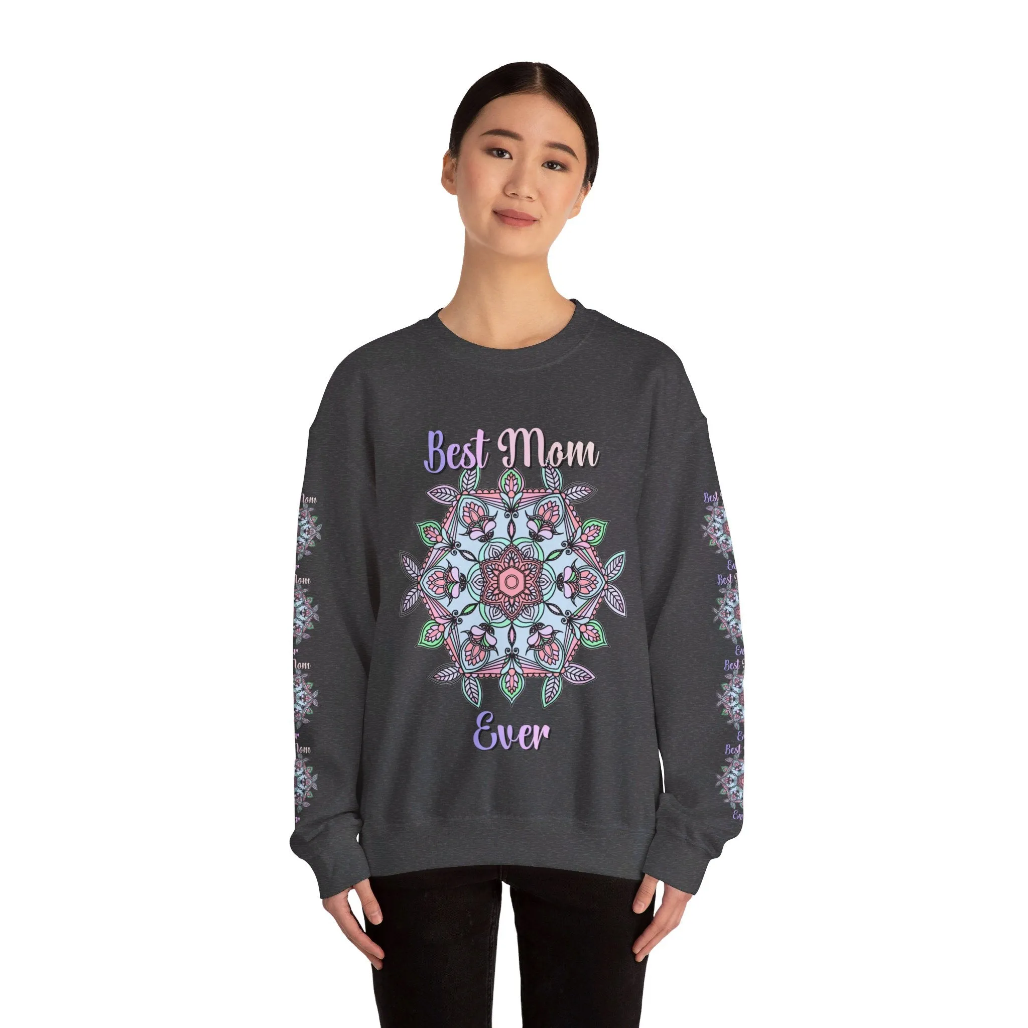 Handmade Mandala Design Crewneck Sweatshirt - Best Mom Ever