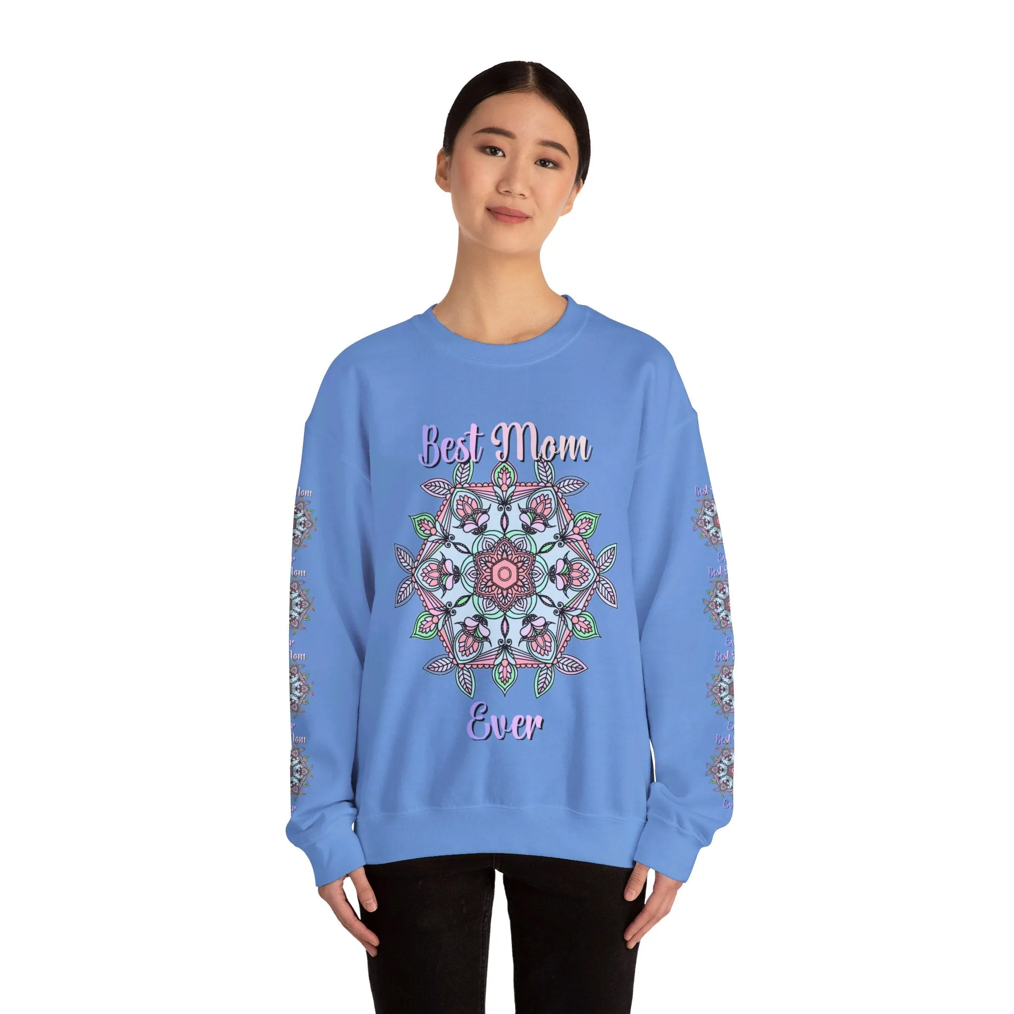 Handmade Mandala Design Crewneck Sweatshirt - Best Mom Ever