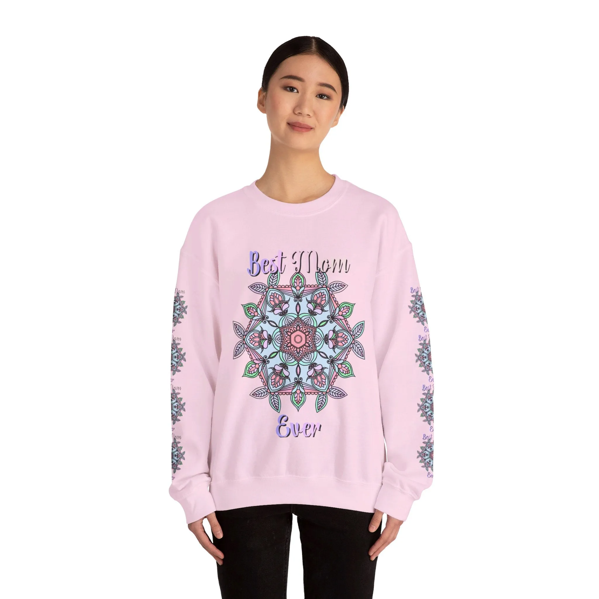 Handmade Mandala Design Crewneck Sweatshirt - Best Mom Ever
