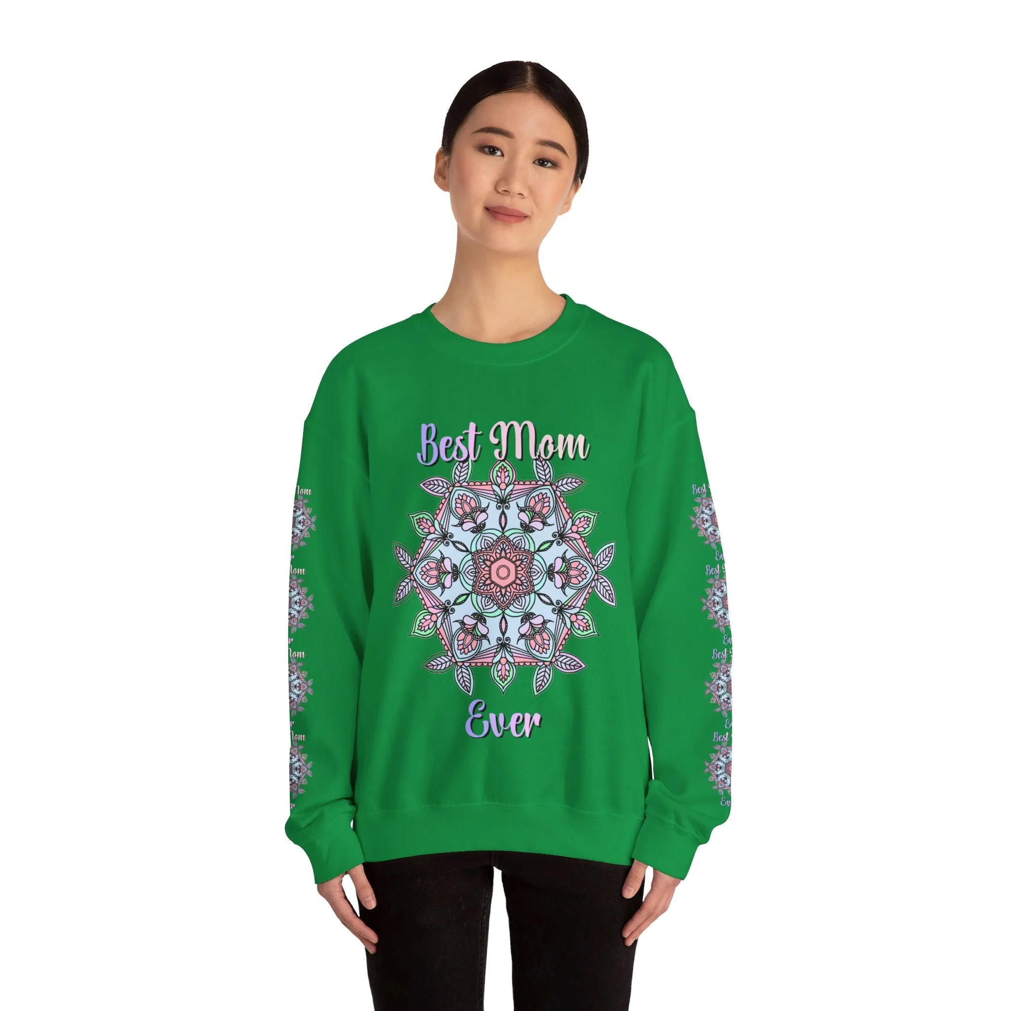 Handmade Mandala Design Crewneck Sweatshirt - Best Mom Ever
