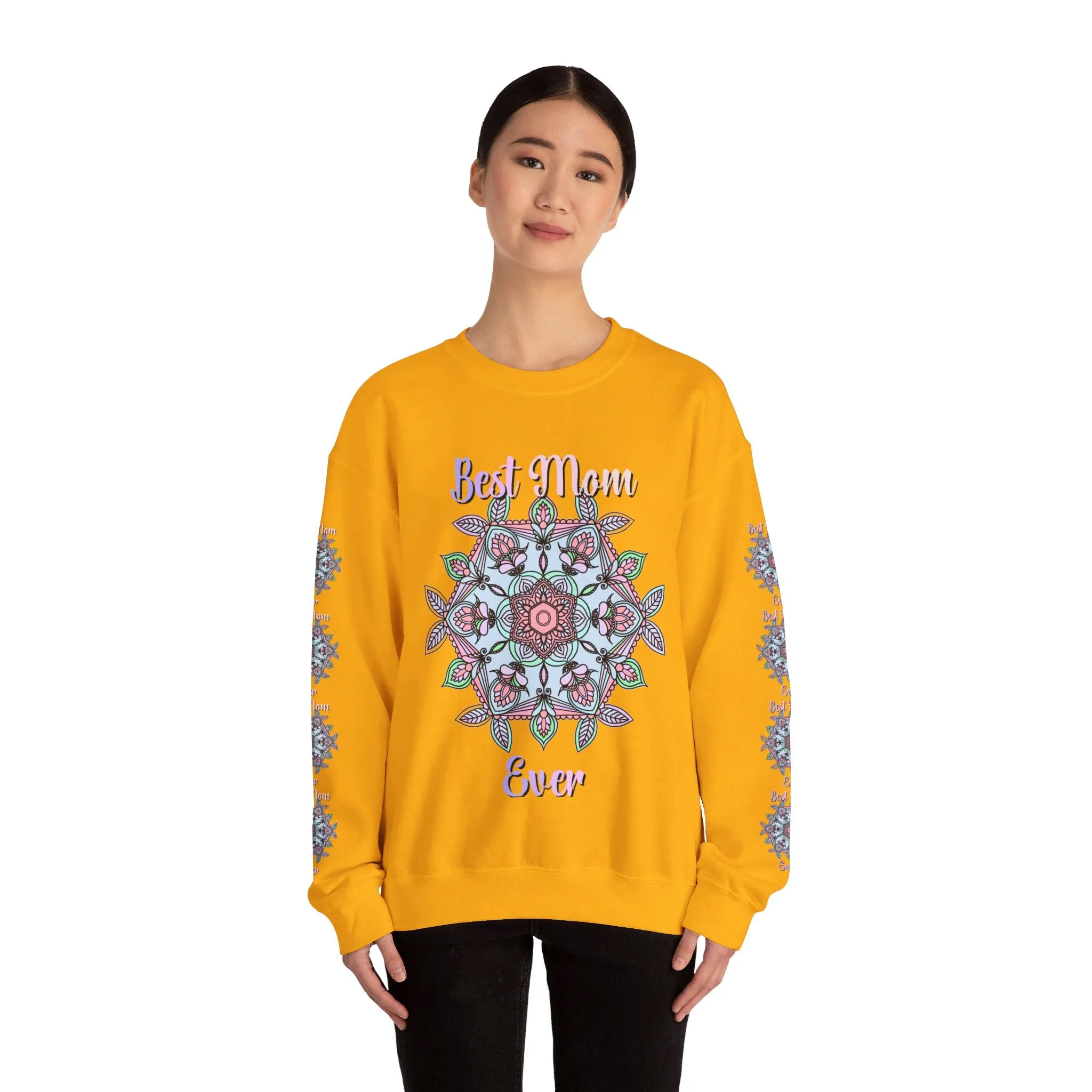 Handmade Mandala Design Crewneck Sweatshirt - Best Mom Ever