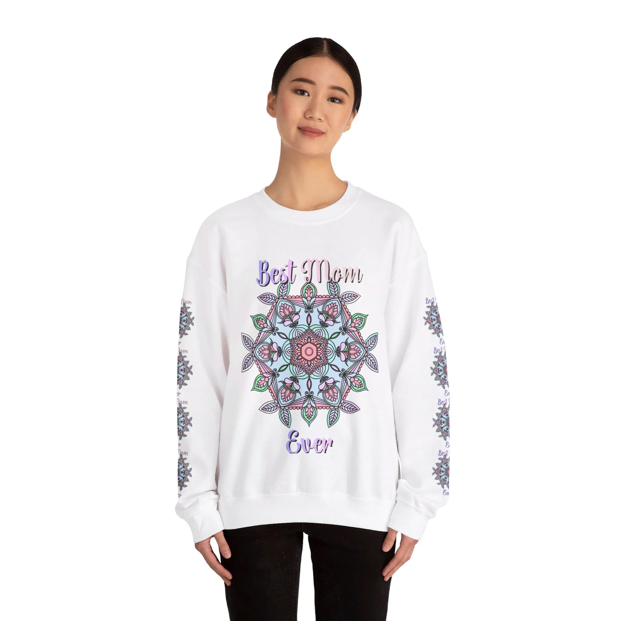 Handmade Mandala Design Crewneck Sweatshirt - Best Mom Ever
