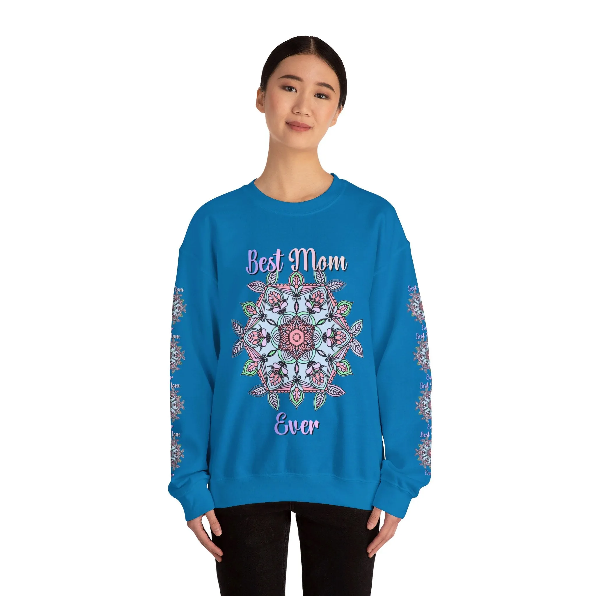 Handmade Mandala Design Crewneck Sweatshirt - Best Mom Ever