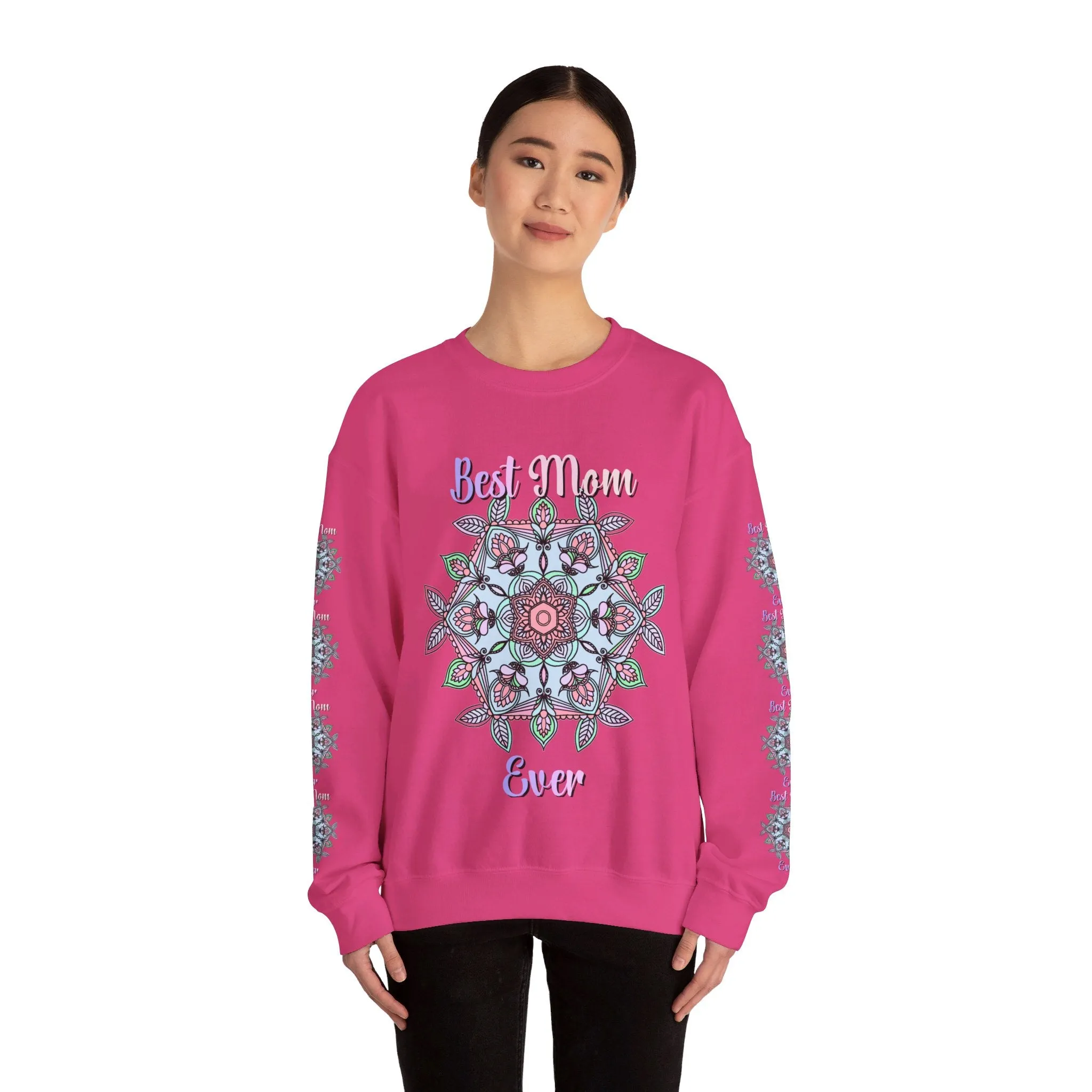 Handmade Mandala Design Crewneck Sweatshirt - Best Mom Ever